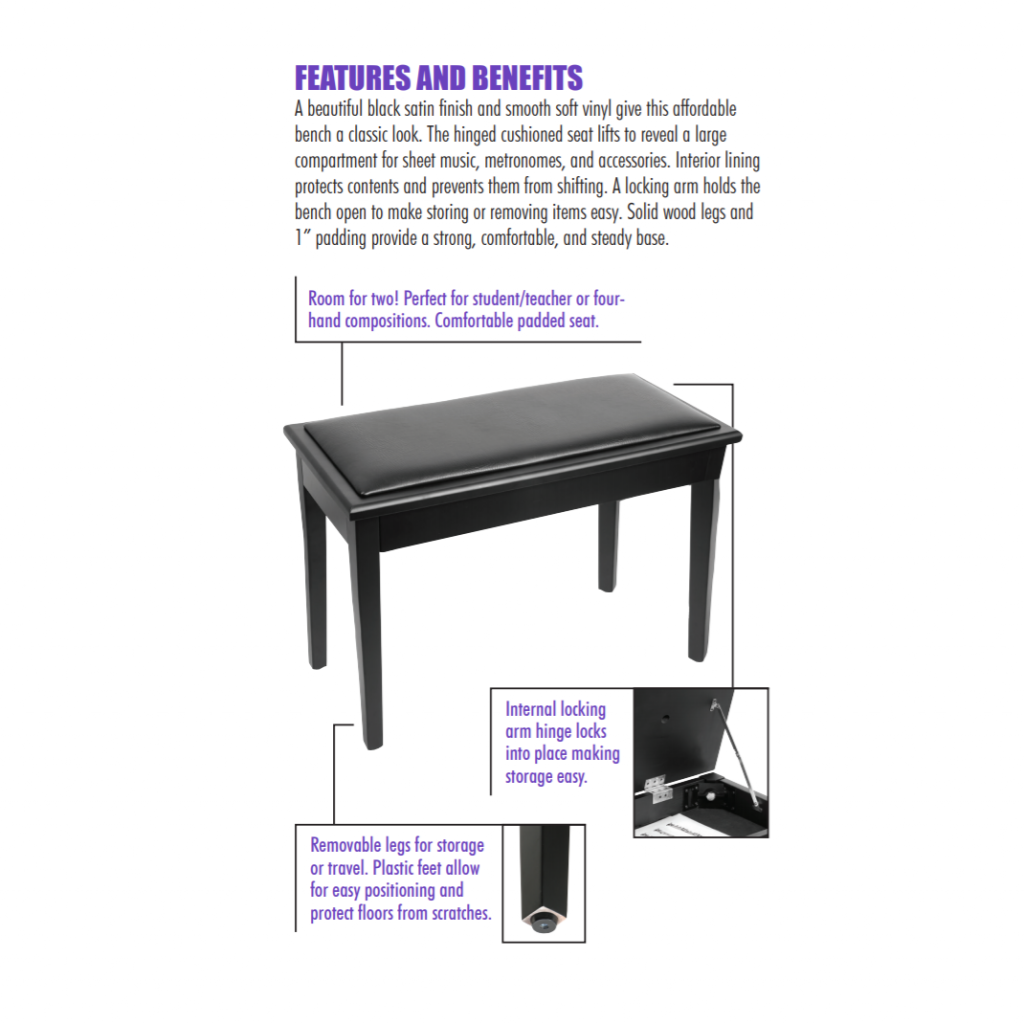 Duet Bench, flat vinyl cushion, with storage Starbird Piano