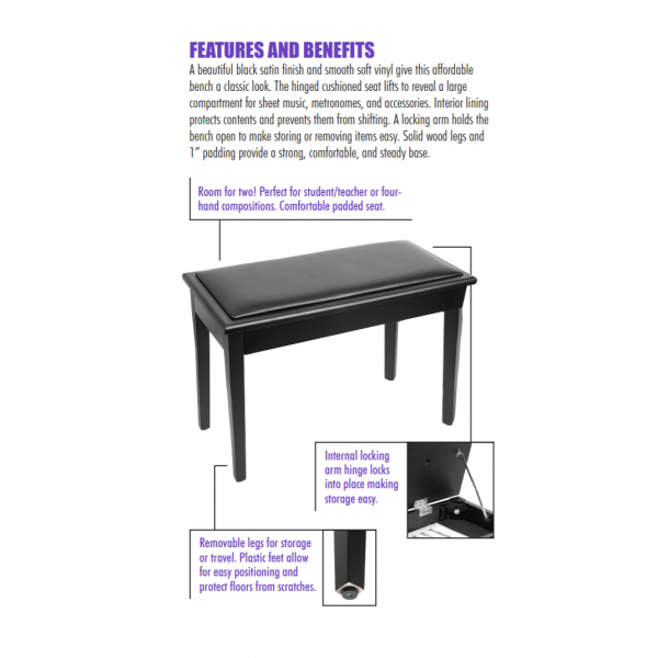Duet Bench, flat vinyl cushion, with storage - Image 3